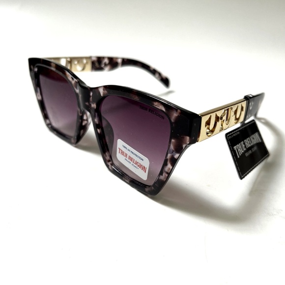 New Original TRUE RELIGION Cat Eye Tortoise Shell Sunglasses Acetate Triple Logo